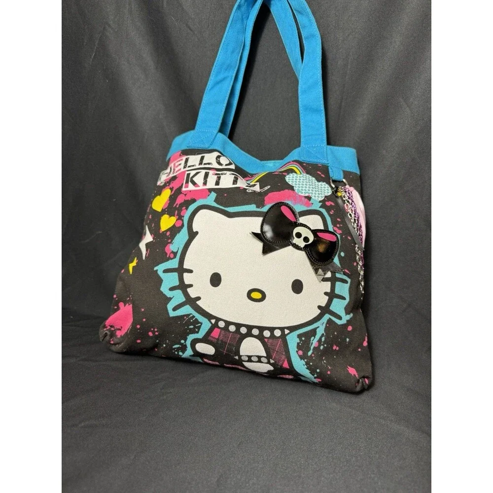2013 Sanrio Hello Kitty Punk Rock Tote Bag Kawaii Goth Skull Bow Splatter Print